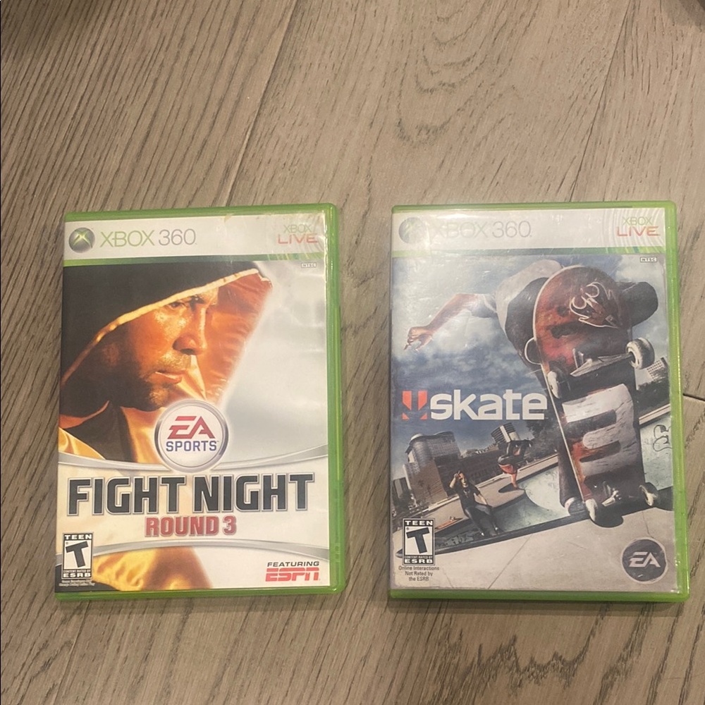 Microsoft Xbox 360 Games - Fight Night Round 3 & Skate - Green Cases